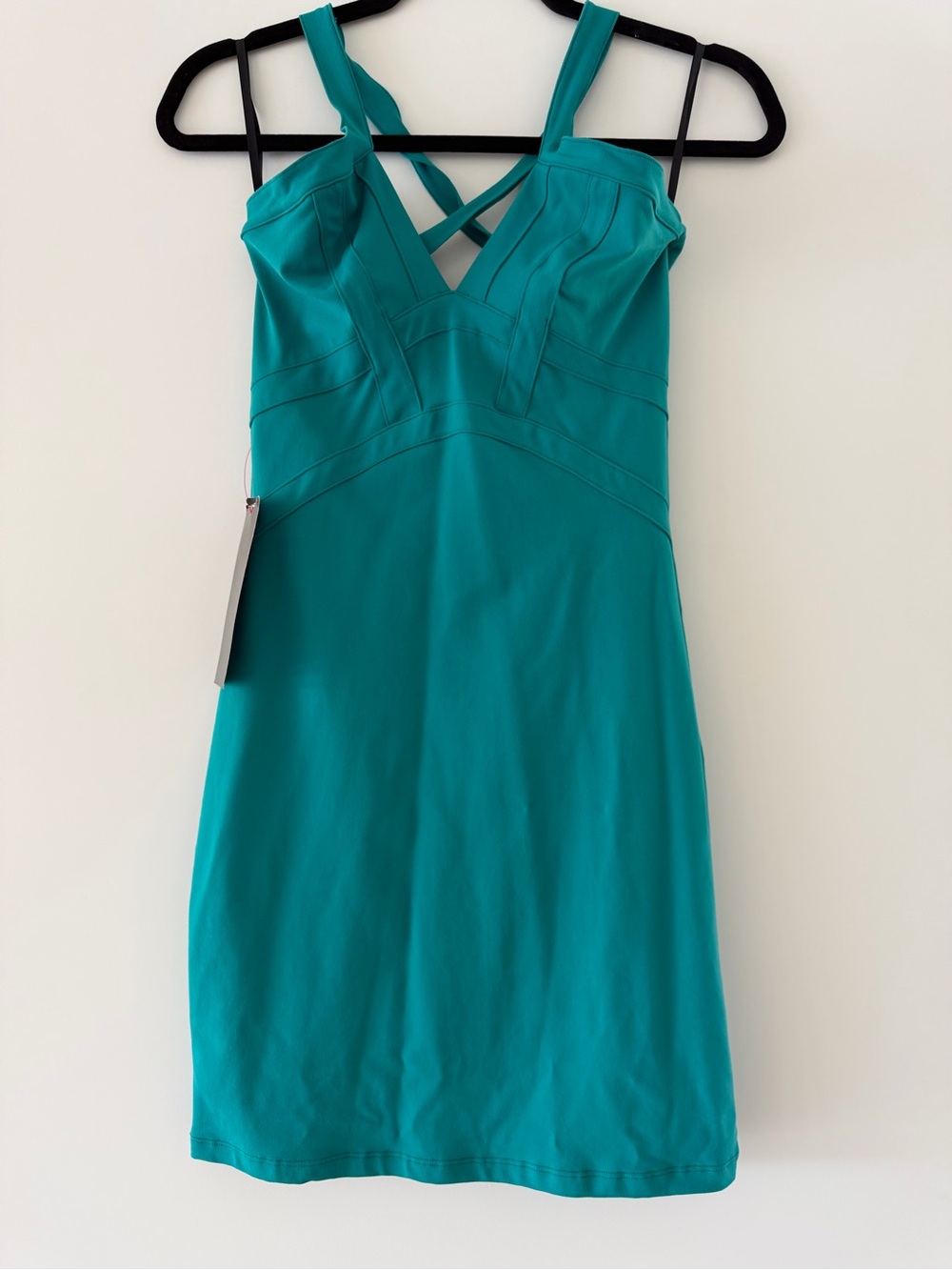 bebe Teal Crisscross Strap V-Neck Mini Dress